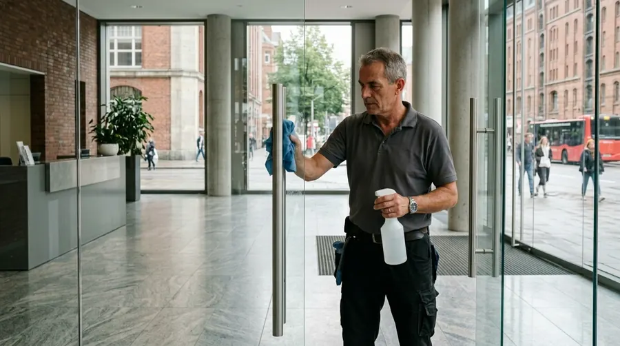 Glastür im Eingang eines Bürogebäudes